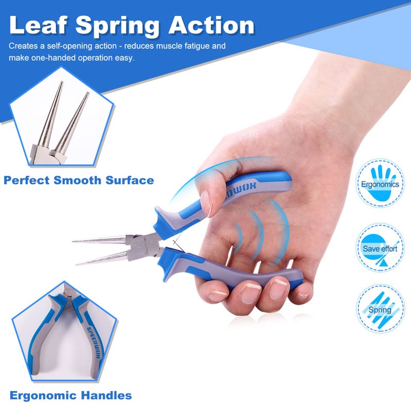 SPEEDWOX 5 Inch Round Nose Pliers - Mini Ultra Tapered Jaw Precision Nippers with Spring - Ideal for Small Jewelry Making & Crafting - Image 3